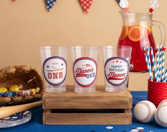 Gobelets en plastique pour fête d'anniversaire de baseball, options d'autocollants aussi !