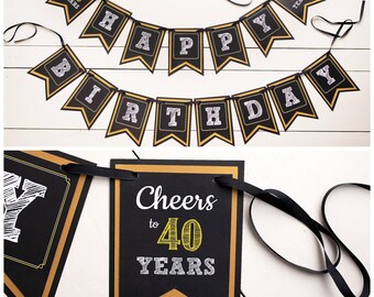 40th Birthday Banner, 40th Birthday Party Decorations, Any Age, Masculine Birthday Party Decor
