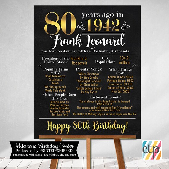 80th Birthday Sign, 80th Birthday Decorations, Born in 1942, 40s, Personalized Gifts, Gifts for Dad, Il_570xn