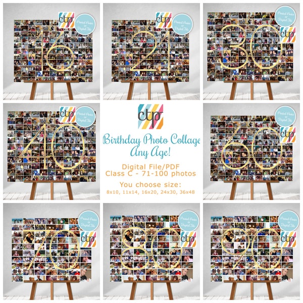 Personalized Birthday Gift, Number Photo Collage, Picture Collage, Custom Made from your Photographs, Printable, Digital Download, PDF