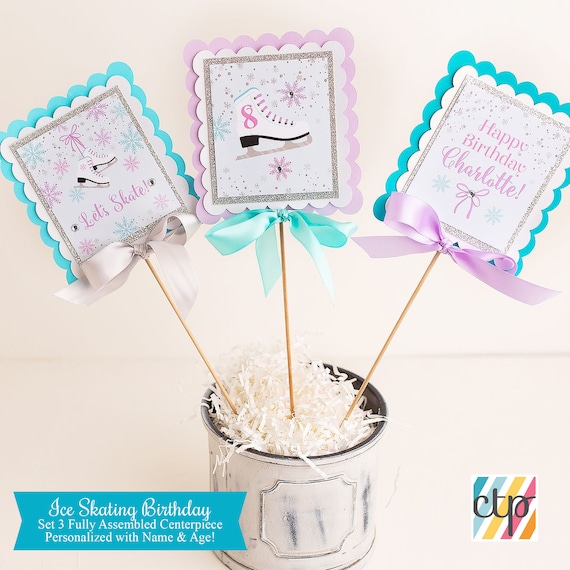 Girl Ice Skating Centerpieces, Table Centerpiece, Birthday Decorations