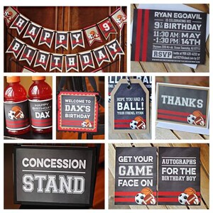 Decoración de fiesta de cumpleaños con temática deportiva para niños. Pancarta de concesiones, totalmente ensamblada y personalizable. Fútbol americano, baloncesto, béisbol y fútbol. imagen 6