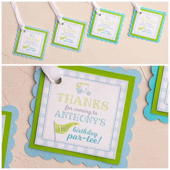 Golf Birthday Favor Tags, Thank You Tags, A Hole In ONE, Golf Par-Tee, Blue Gingham, Golf Birthday Decorations, Printable or Fully Assembled Il_570xn