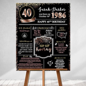 Póster impreso de 40 cumpleaños, en 1986, qué sucedió en 1986, decoraciones para 40 cumpleaños, oro rosa, decoración para fiesta de 40 años, vintage 1986 imagen 1