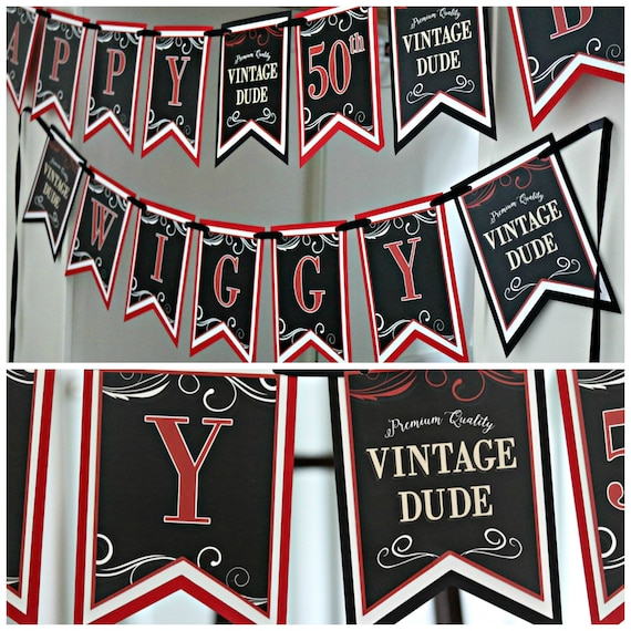 Vintage Dude Adult Birthday Banner Happy Birthday Cheers To 50
