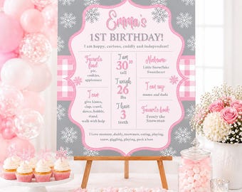 Winter ONEderland First Birthday Milestone Sign, Snowflake Poster, Custom One Year Old Board