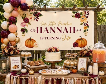 Little Pumpkin Birthday Backdrop | Personalized First Birthday Vinyl Banner