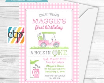 Birthday Invitation, Golf Invitation, Golf Party, 1st Birthday, Girl,