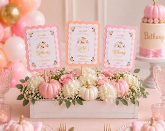 Little Pumpkin Centerpiece Set | Pink Pumpkin First Birthday Table Decor