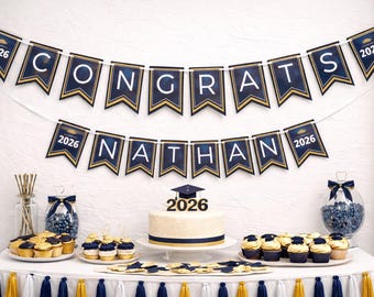 Pancarta de felicitaciones de graduación, completamente ensamblada: ¡TÚ ELIGES LOS COLORES!