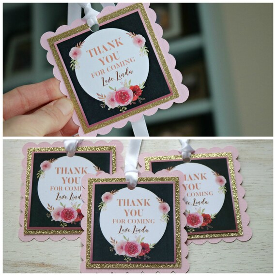 Rose Gold Floral Birthday Party Favor Tags, Adult Birthday, Milestone Birthday Party Decorations, 70th Birthday Party Il_570xn