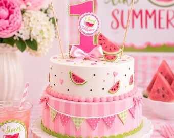 Personalized Watermelon Cake Topper, Summer Birthday Party Decor, Custom Name & Age