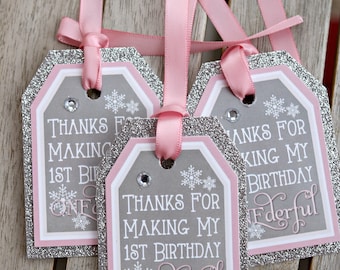 GIRL WINTER ONEDERLAND Winter Wonderland ONEderful Winter Birthday 1st Birthday Decorations Winter Favor Tags Pink and Silver