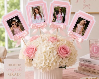 Custom Photo Centerpiece Stick Set for Graduation Party, Any School Colors!