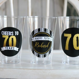 70TH BIRTHDAY PARTY Cups, Cheers to 70 Years, Beer Cups, Wine Glass, 70th Birthday Party Decorations, Black and Gold