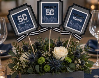 50th Birthday Centerpiece, Set of 3 Fully Assembled - Forever Young!