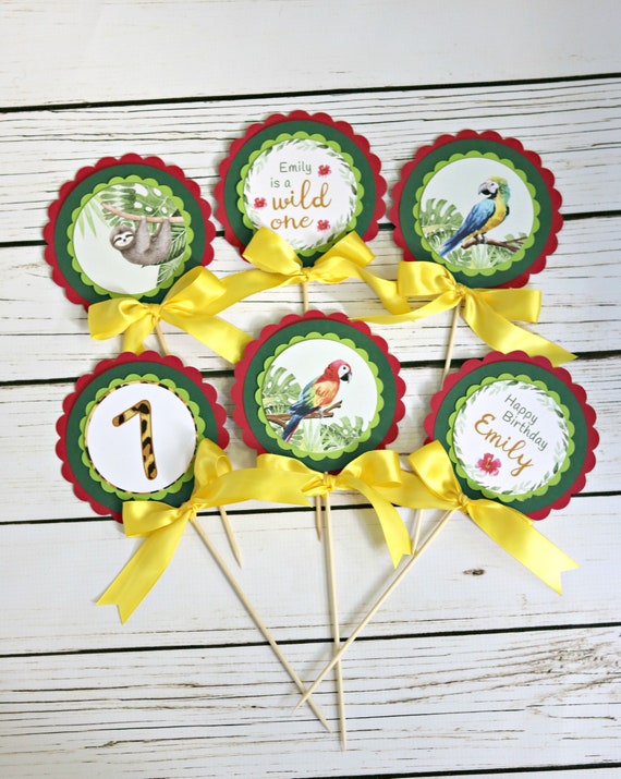 RAINFOREST BIRTHDAY DECORATIONS Rain Forest Centerpiece Sticks Jungle Party Decor Jungle Safari Zoo Animals Macaw Parrot Sloth Il_570xn