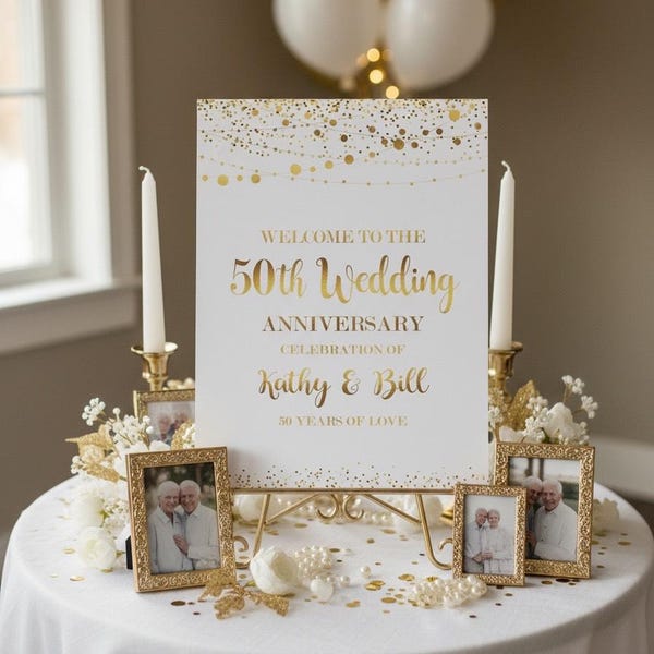Golden Anniversary Welcome Sign, Professionally Printed - 7 Size Options