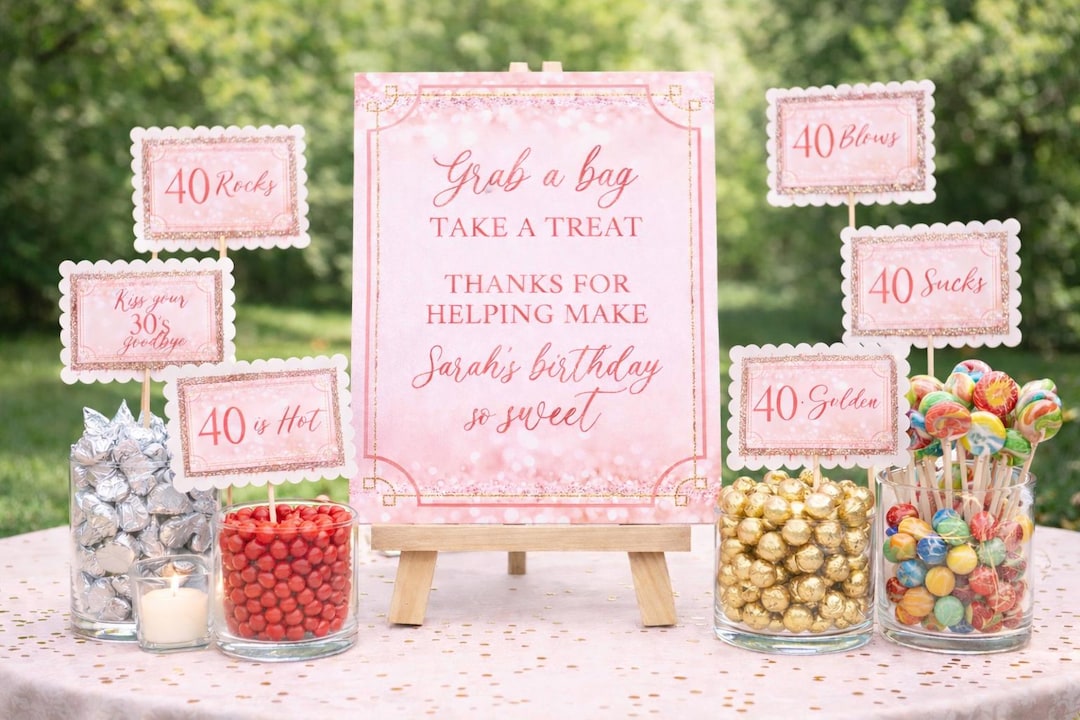 Rose Gold Candy Bar Sign and Candy Buffet Labels for Milestone Birthday ...