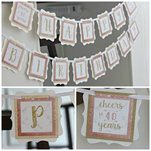 ROSE GOLD Women's Birthday Favor Tags Female Milestone Birthday 40th Party Decorations Gold Glitter 40th Party Decor Cheers to 40 Years image 3