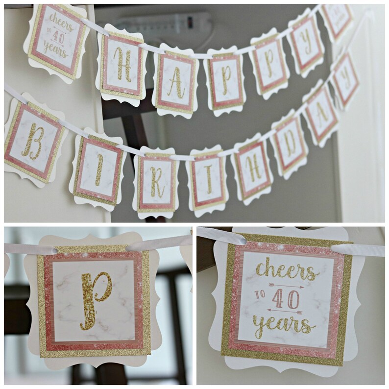 ROSE GOLD Women's Birthday Favor Tags Female Milestone Birthday 40th Party Decorations Gold Glitter 40th Party Decor Cheers to 40 Years image 3