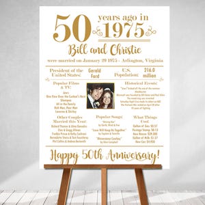 Affiche imprimée GOLDEN ANNIVERSARY « Were Married in Year » Wedding Board en 1975 Que s'est-il passé en 1975 50e anniversaire de mariage