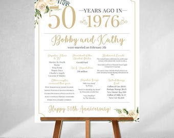 GOLDEN ANNIVERSARY Printed Poster "Were Married in Year" Marriage Board Back in 1976 What Happened in 1976 50th Anniversary