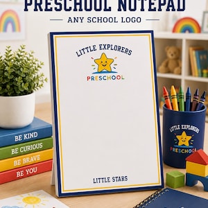 Personalized Preschool Notepad, Custom School Logo Stationery, Teacher Gift, Daycare Staff