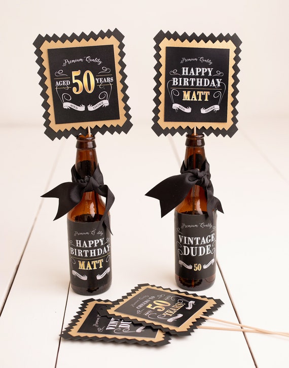 50th Birthday Centerpiece, Beer Labels, Milestone Birthday ...