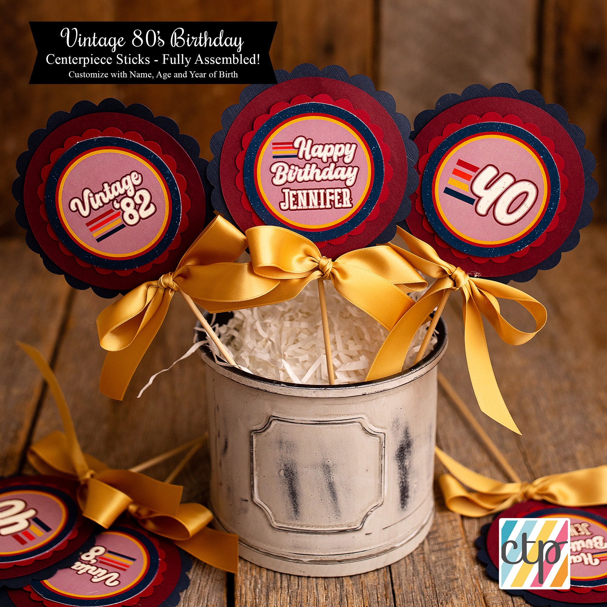 40th Birthday Centerpiece Centerpiece Sticks Vintage 80s 40th Birthday Party Decorations