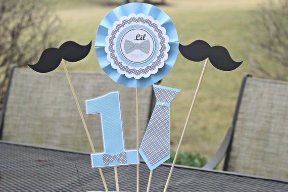 LITTLE MAN CENTERPIECE Boy 1st Birthday Party Decorations Bowtie Mustache Tie Il_570xn