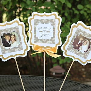 GOLDEN ANNIVERSARY, 50th Anniversary Centerpiece Sticks, Anniversary Party Decorations, 50th Wedding Anniversary, Cheers to 50 Years