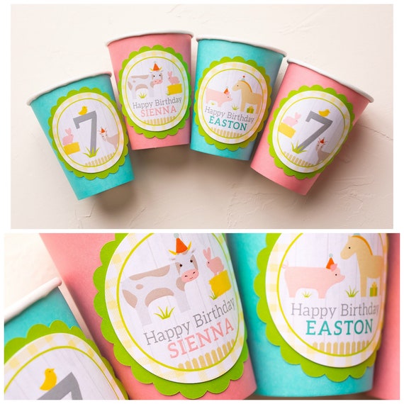 Petting Zoo Birthday, Party Cups, Birthday Stickers, Farm Birthday, Zoo Animal, Barnyard Farm Animals, Baby Animals, Toddler Birthday Il_570xn