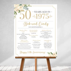 Printable, Digital Download, Anniversary Poster, Were Married in Year Marriage Board, Back in 1975, What Happened in 1975, 50th Anniversary