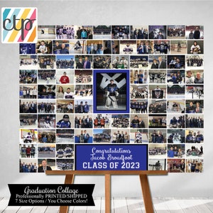 K&ouml;nnte beinhalten: Eine Abschlusscollage mit einem Hockeyspieler in einem blau-wei&szlig;en Trikot. Die Collage besteht aus vielen Fotos des Spielers bei verschiedenen Hockey-Spielen und -Events. Der Text "Congratulations Jacob Broadfoot CLASS OF 2023" ist auf der Collage gedruckt.