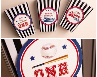 Baseball Birthday, Popcorn Boxes, Snack Cups, Baseball Favor Box, Little Slugger, All Star Birthday, Printable or Fully Assembled