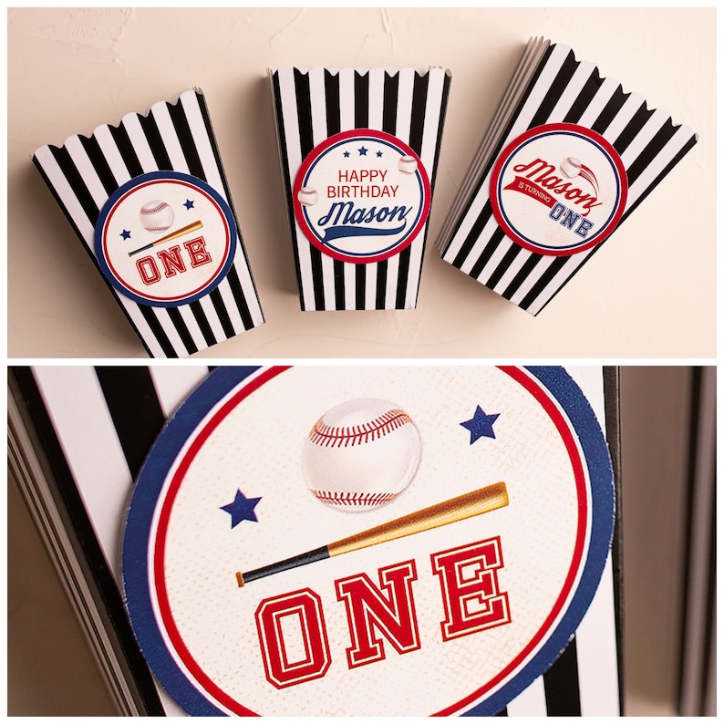 Baseball Birthday Popcorn Boxes Snack Cups Baseball Favor Etsy