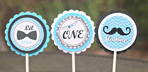Little Man Birthday Cupcake Toppers Bowtie Birthday Party Mustache