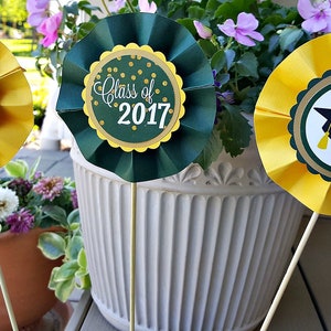 GRADUATION PARTY DECORATIONS, Graduation Centerpiece. Custom Graduation Decor. Grad Centerpiece. Grad Decor, Green and Yellow image 1