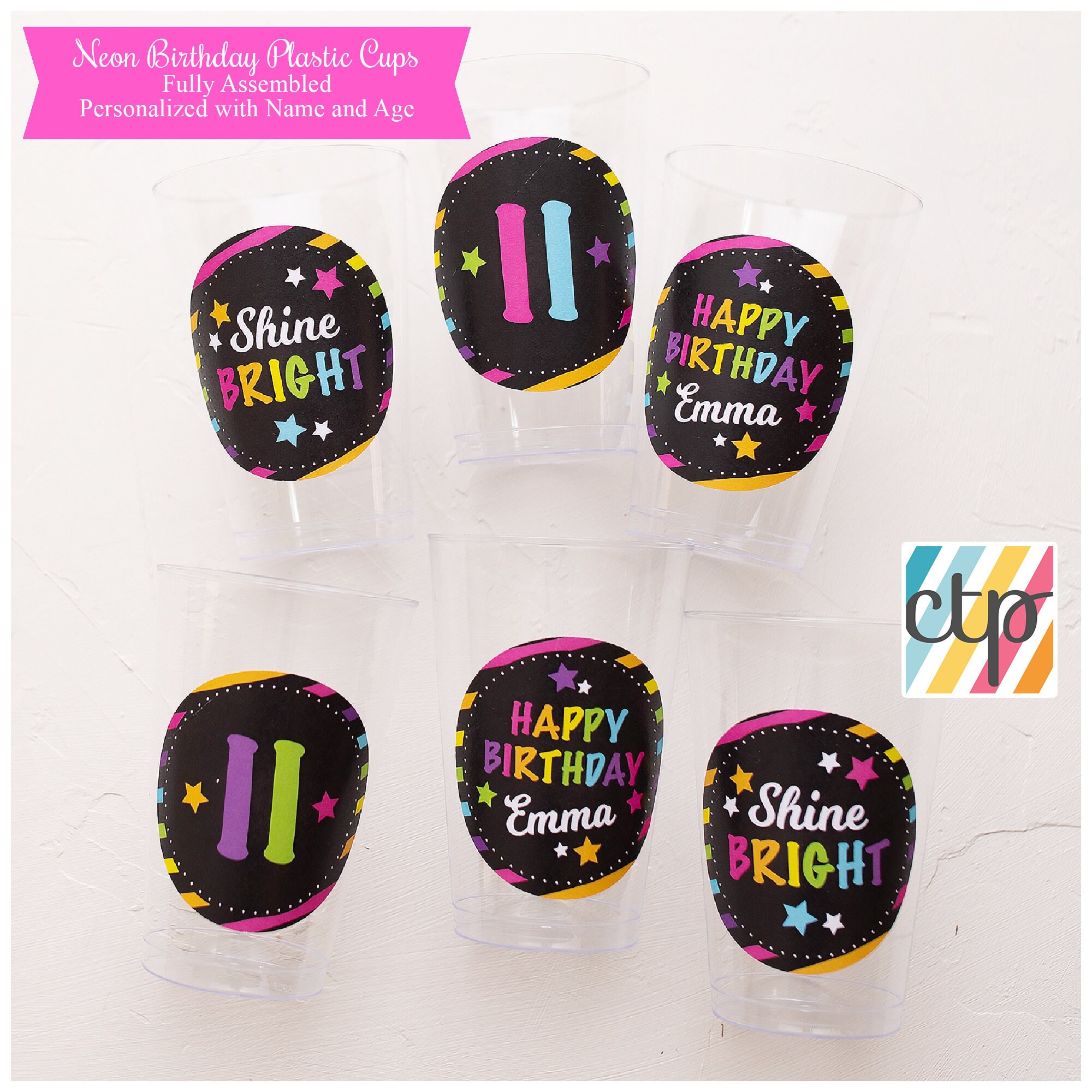 Personalized Cups Birthday Decorations Glow in the Dark Party Daughter