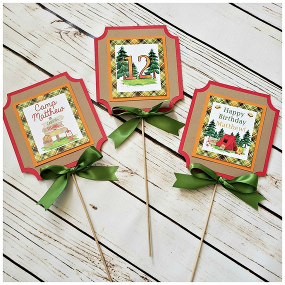 Camping Birthday Centerpiece, Camping Birthday Party, Fully Assembled or Printable, Camp Out, Summer Party-Bonfire, Campfire, S'Mores Il_570xn