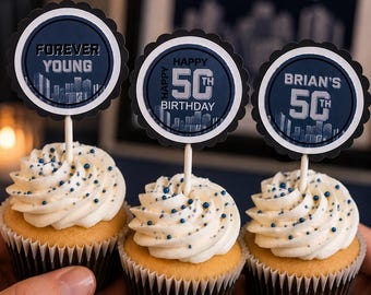 Cupcake Toppers for Milestone Birthday, Any Age - Forever Young Theme - Fully Assembled!
