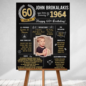 PRINTED 60th birthday poster, Back in 1964, What Happened in 1964, 60th Birthday Decorations, Black and Gold, 60th Party Decor, Vintage 1964