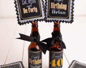 40th Birthday Centerpiece, Beer Labels, Milestone Birthday Decorations, Adult Birthday Party Decor, Aged To Perfection