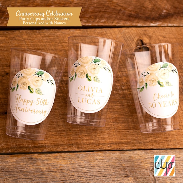 Personalized Golden Anniversary Plastic Party Cups, 50th Wedding Anniversary Party Decorations,