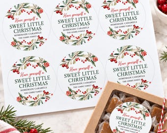 Personalized Christmas Caramel Stickers, Homemade Candy Gift Labels for Neighbors