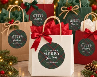 Personalized Neighbor Gift Stickers, Christmas Treat Bag Labels, Plaid Family Seals