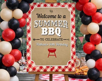 Welcome Sign for BBQ Themed Birthday - Any Age -  7 Size Options, Professionally PRINTED