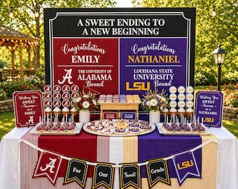 Dual School Graduation, Table Backdrop, A Sweet Ending To A New Beginning, Dessert Table Sign, Any School Names & Colors!