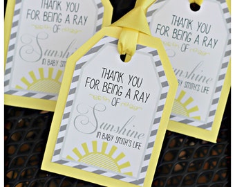 SUNSHINE BABY SHOWER Favor Tags, Sunshine Party Decorations, You Are My Sunshine, Little Ray of Sunshine, Yellow and Gray, Gender Neutral
